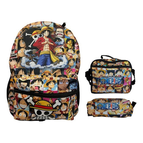Kit Mochila One Piece Luffy De Costas Com Lancheira E Estojo