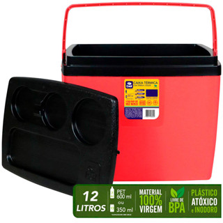 Caixa Térmica 12 Litros Vermelha e Preta Bel Alça Ergonômica Tampa com Trava de Segurança em Oferta na Shopee