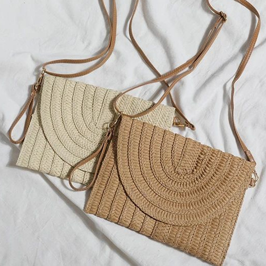 Bolsa De Palha Carteira Clutch De Mão Com Alça Transversal Moda Praia