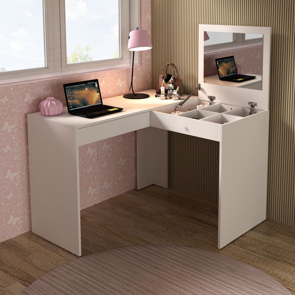 Penteadeira com Espelho 1 Gaveta PE2020 - Tecno Mobili em Oferta na Shopee