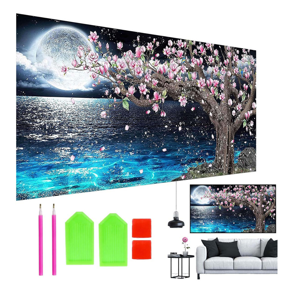 Kit Pintura De Diamante 5d Diy redondo 70x40cm Lago Luar em Oferta na Shopee