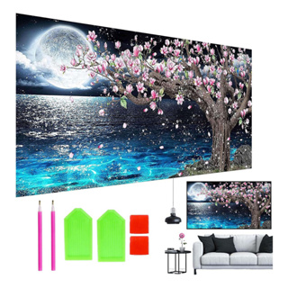 Kit Pintura De Diamante 5d Diy redondo 70x40cm Lago Luar em Oferta na Shopee
