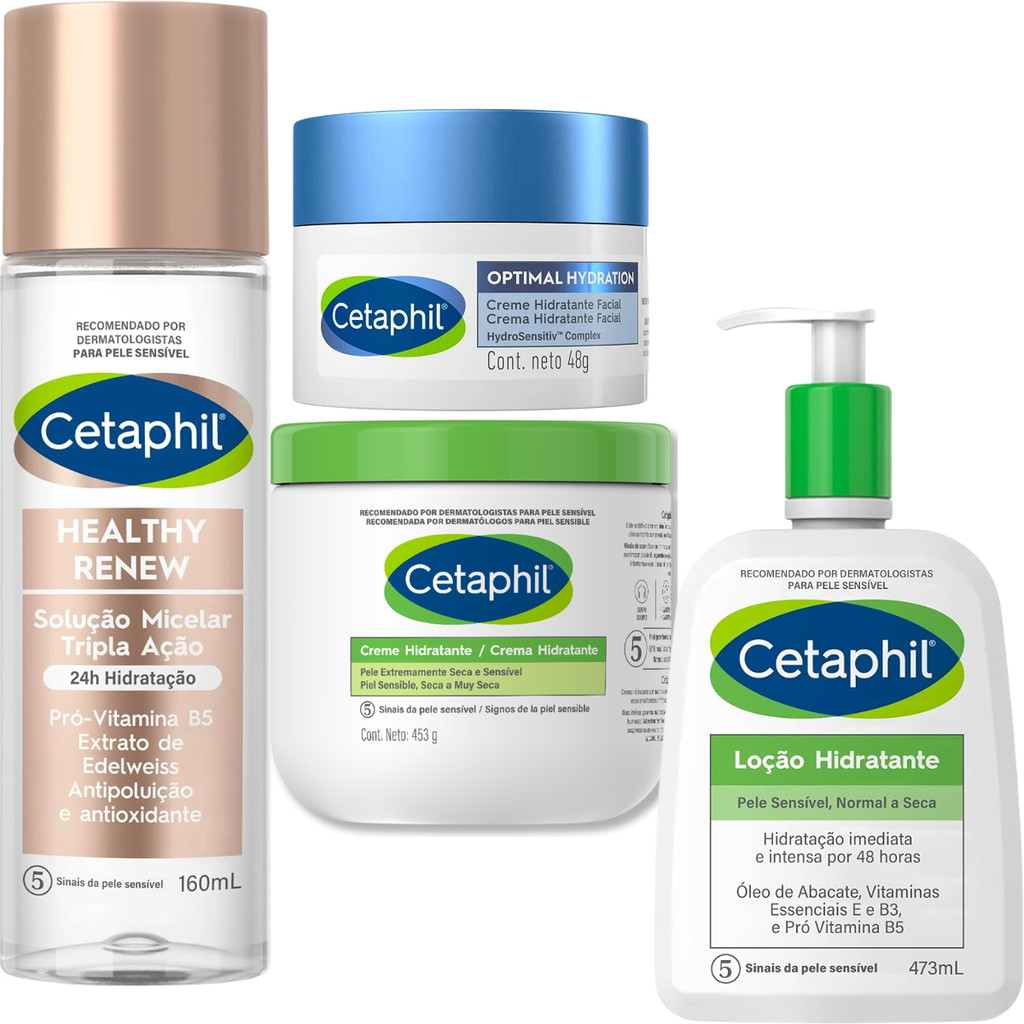 Kit Cetaphil Loção Creme Hidratante Facial Optimal Hydration Micelar Antissinais Antidade