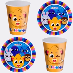 Kit Festa BOLOFOFOS 8 Pratos + 8 Copos Descartável 200 Ml Papel - FESTCOLOR (CHOCO)
