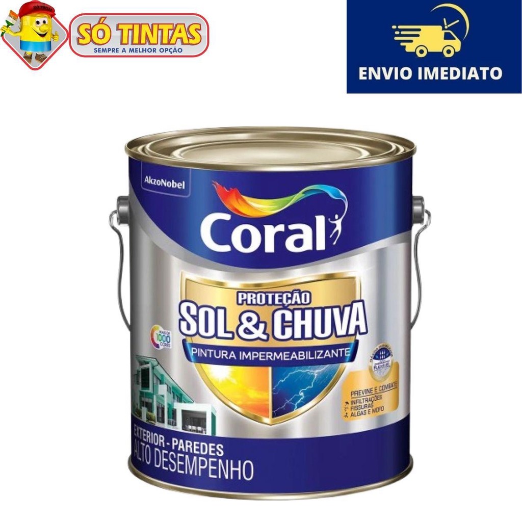 Tinta Borracha liquida CORAL Sol & Chuva Pintura Impermeabilizante Branco 3,6L Coral em Oferta na Shopee