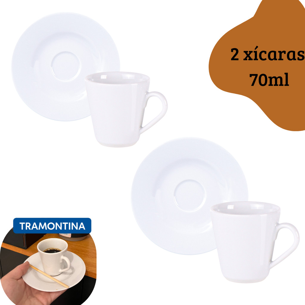 Jogo Xícaras Porcelana Tramontina Kit 2 Unidades 70ml Café