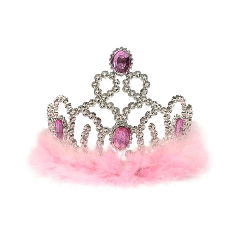 Coroa Princesa com Pluma Rosa Plástico Fantasia