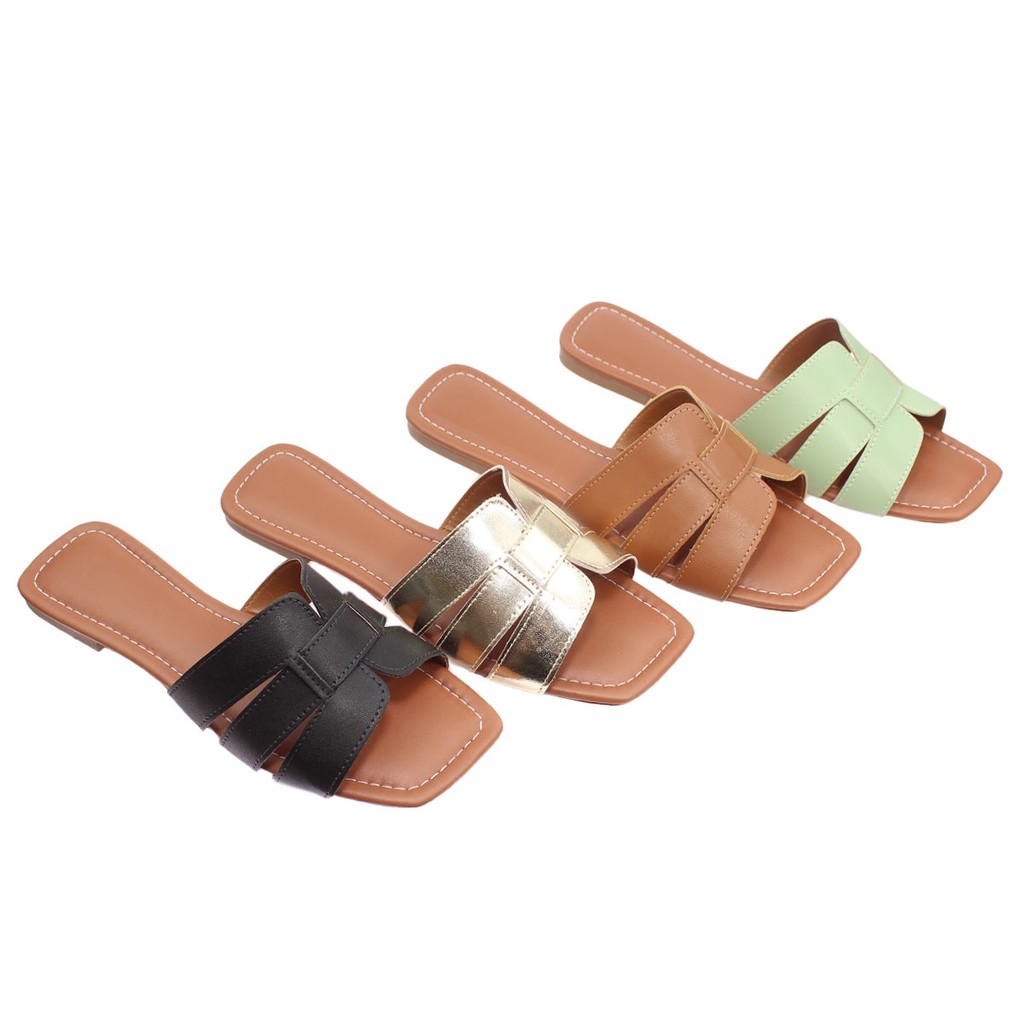 Sandália Rasteirinha Feminina H Flat Rasteira Chinelo Casual Dourada Preto Casual Confortável Luxo Moleca Blogueira