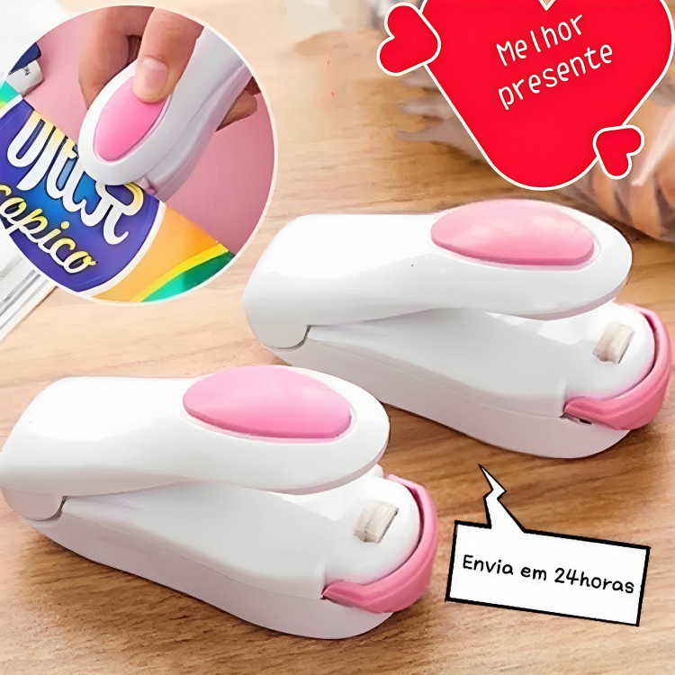 Kit Com 2 Mini Máquina Seladora Plástico Embalagem Pilha Lacra E Fecha Ímã de Geladeira -BUSCABUSCABR