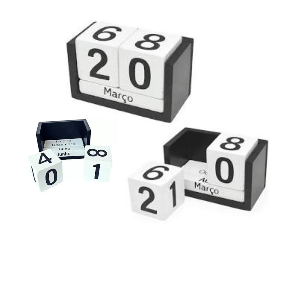 Calendário Mesa Madeira Dia Mês Importado Cubo Escritório