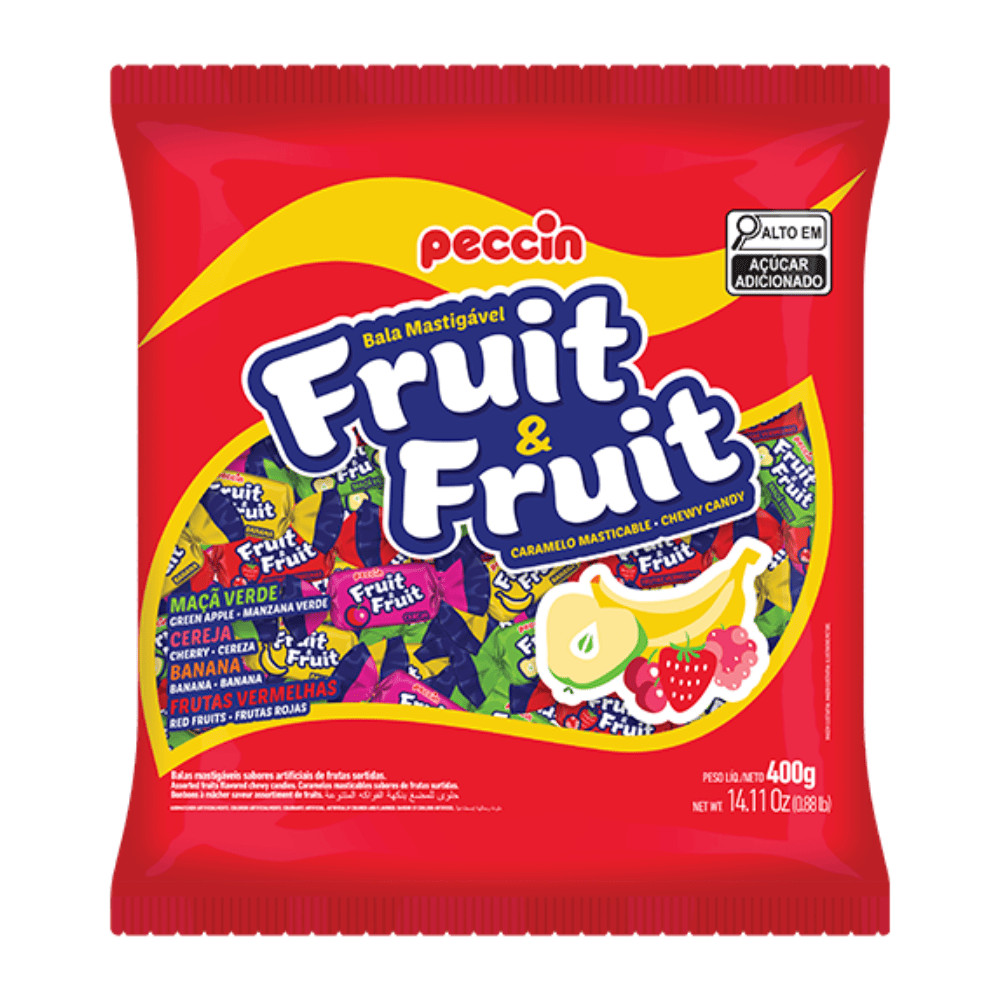 Bala mastigável Fruit e Fruit  Peccin  Pacote 400gr