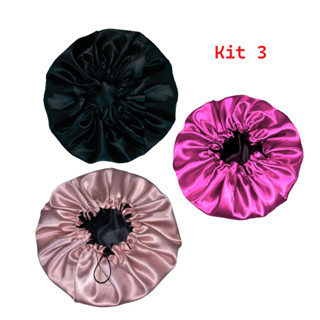 Kit 3 Touca de Cetim Dupla Anti Frizz Com Elástico Regulador Rosa e Pink e Black em Oferta na Shopee