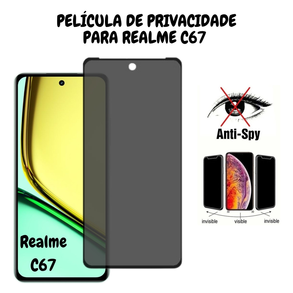 Película de Privacidade Vidro 3D Para Realme C67 - Alta Proteção em Oferta na Shopee