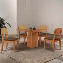 Mesa de Jantar Eloise 90cm Tampo MDF Laminado com 4 Cadeiras Copper Premium Moderna Mobília