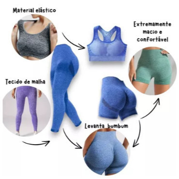Kit Top e Short Fitness Levanta Bumbum + Calça Fitness Levanta Bumbum - Fitness Academia