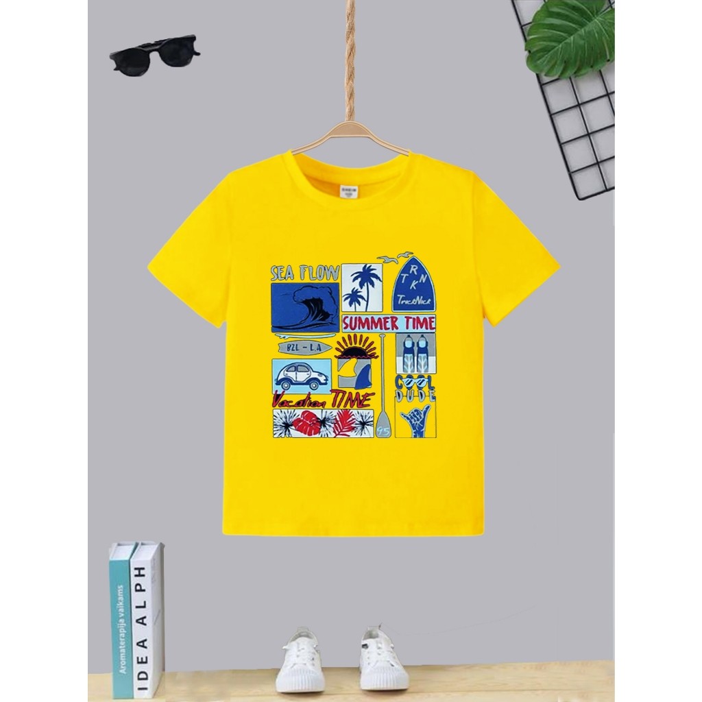 Blusa Manga Curta T-shirt Camiseta Infantil Juvenil Teen Surf Summer Time Moda Garoto Algodão Gola Redonda