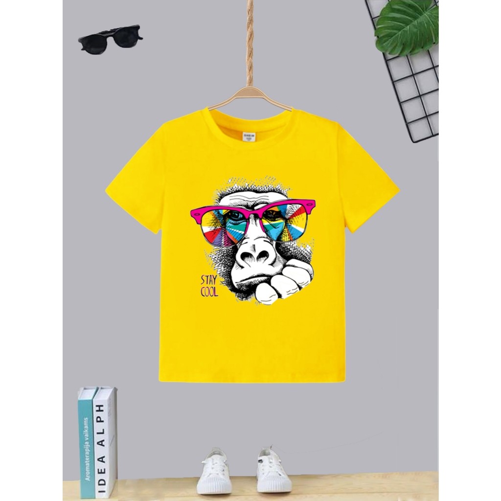 Camiseta Infantil Juvenil Teen Boy Estampa Moderno Monkey stay T-shirt Moda Garoto Algodão Gola Redonda