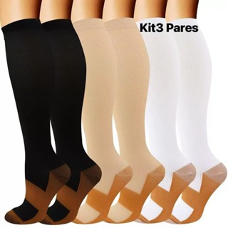 Kit3 Pares Meias de Compressão para Enfermeiras, Grávidas e Atletas Aliviam Edema e Varizes em Oferta na Shopee