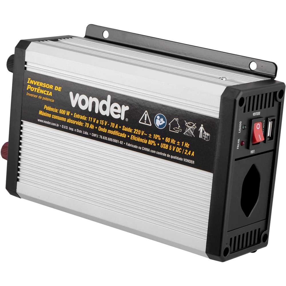 Inversor de Potência 600W 12V DC para 220V VONDER