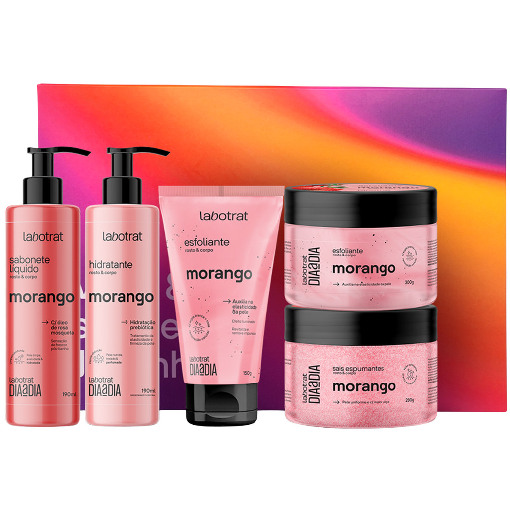 Kit Banho Labotrat Morango Experiência Completa Dia A Dia Premium 5 Produtos Caixa Presente