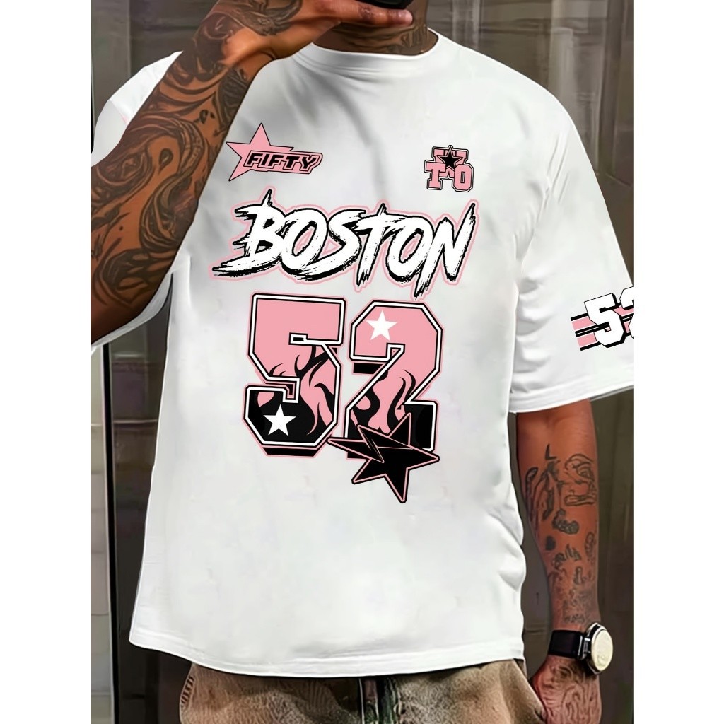 Camiseta Oversized Boston 52 Moda Street Despojada Oversized Estilo Streetwear