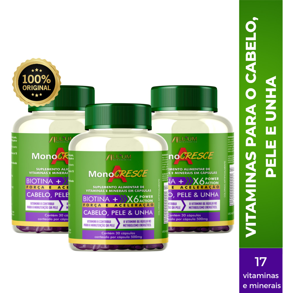 3 Multivitaminicos Monocresce A Cabelo, Pele e Unha