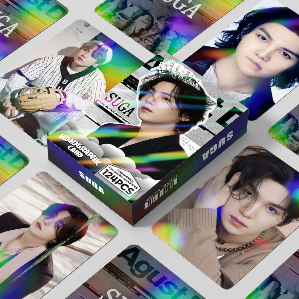 KPOP 124 Pçs/Caixa BTS SOLO SUGA Photocards Bangtan Boys AgustD Holográfico LOMO Cartão Coleção Laser