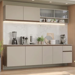 Armário De Cozinha Completa 240 Cm Suspenso Nice Madesa 04 Crema