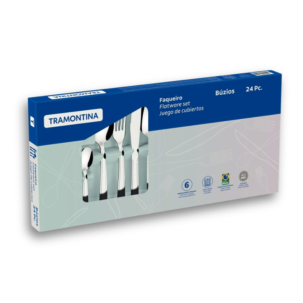 Faqueiro Jogo De Talheres 24 Peças Aço Inox Búzios Tramontina Alto Brilho Cozinha Resisten...
