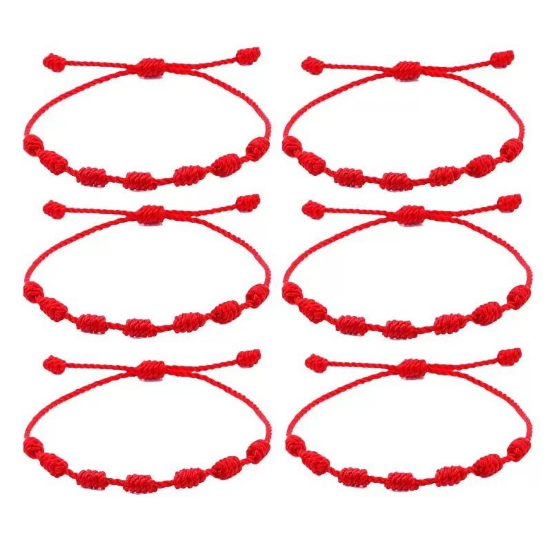 Kit 6 Pulseiras Vermelhas 7 Nós Proteção Kabbalah Contra O Mal