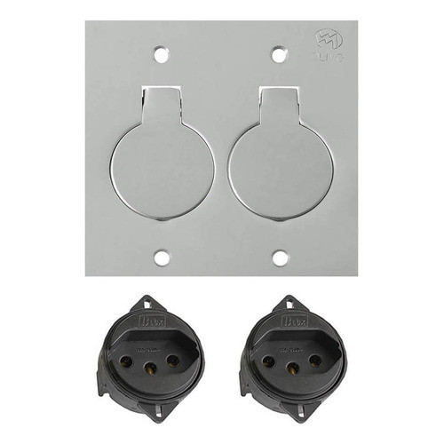 Tomada De Piso 4x4 Dupla 20a Com Placa Inox Olivo Pl82/2 Cor Prateado