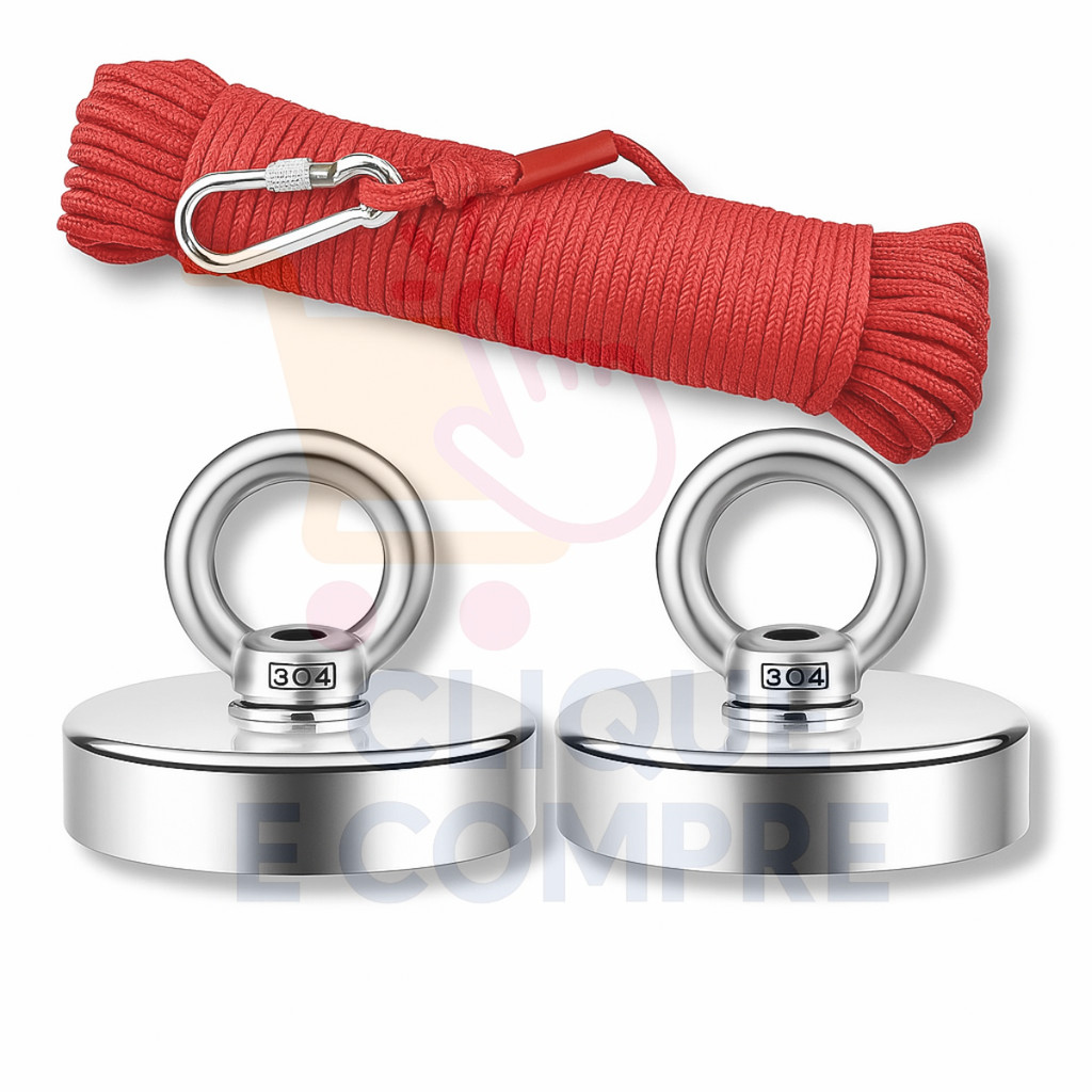 Imã De Neodímio Para Pesca Esportiva Magnética De 200Kg Tração + Corda 10 metros Muito Resistente