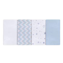 Kit Pano De Boca Bebê Azul Papi Karinho Flanelado - 04 Peças
