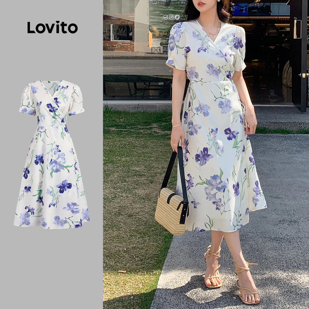 Lovito Vestido Elegante Assimétrico com Boa Textura para Primavera/verão Vestido Roxo para mulheres LBL26564 - Women Clothes