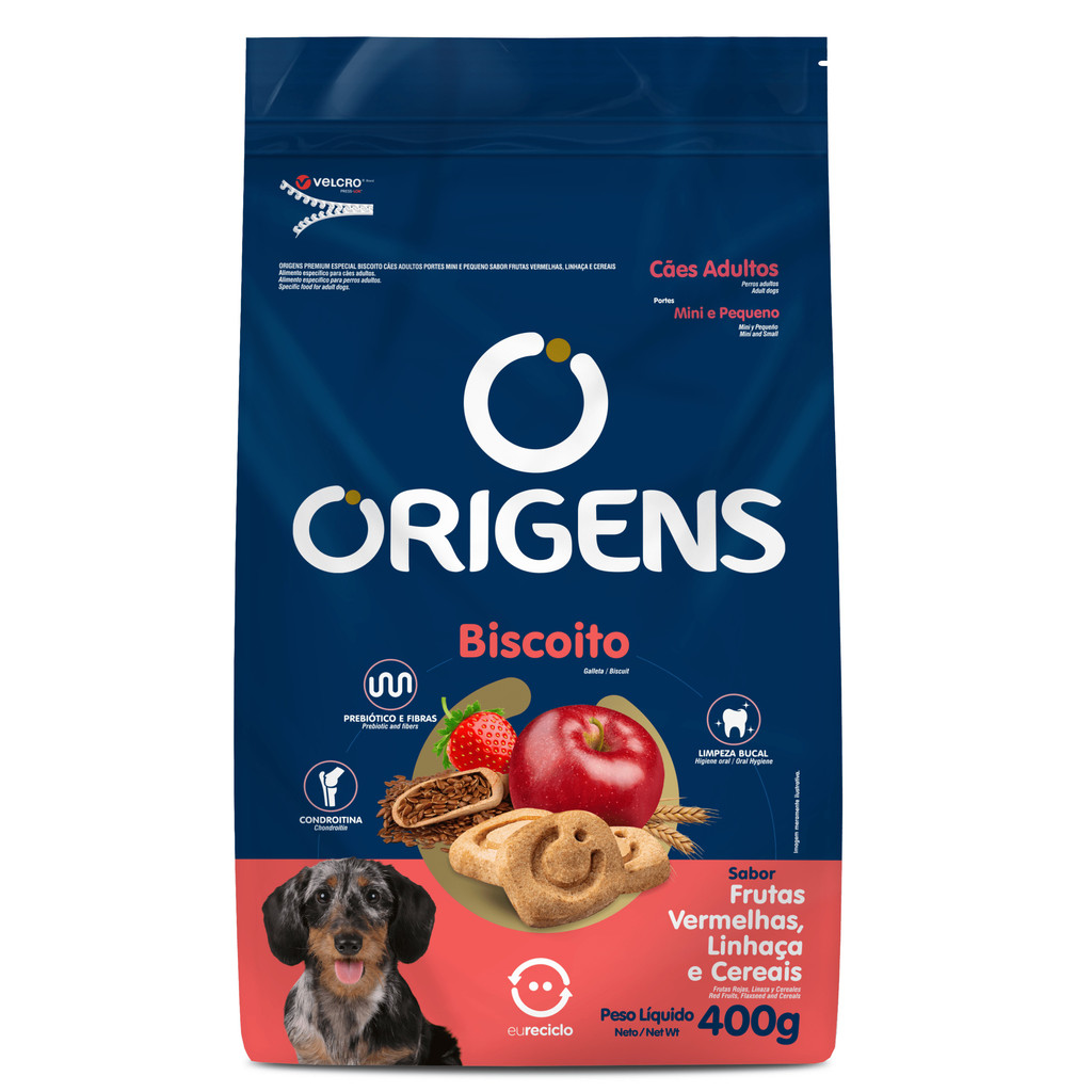 Biscoito Origens Cães Adultos Porte Pequeno Linhaça 400g em Oferta na Shopee