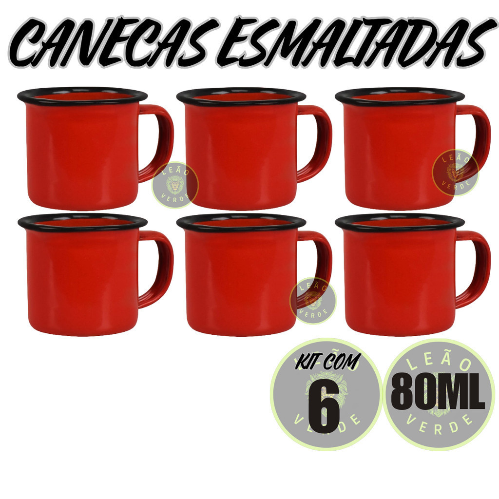 Caneca Esmaltada Retro Antiga VERMELHA 80ml 6 Unidades Agata Retro copo café Casa de Vó Vintage copo café personalizado
