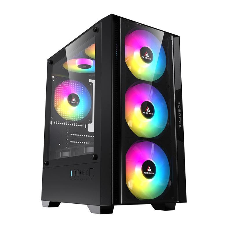 Gabinete Gamer Acegeek Stratus Glass, Mid-Tower, Lateral de Vidro, Preto, AG-STRATUS-GLASS-BK