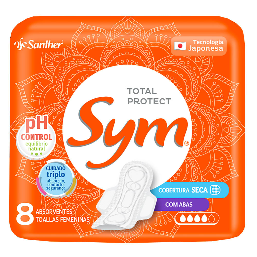 Absorvente Sym Cobertura Seca Com  Abas 08 Unidades - Health