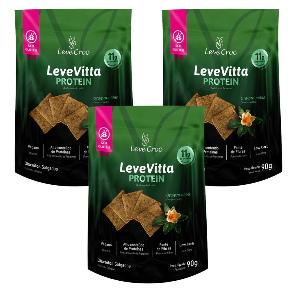 Kit 3 Biscoito Levevitta Protein Ora Pro Nobis 90g Leve Croc