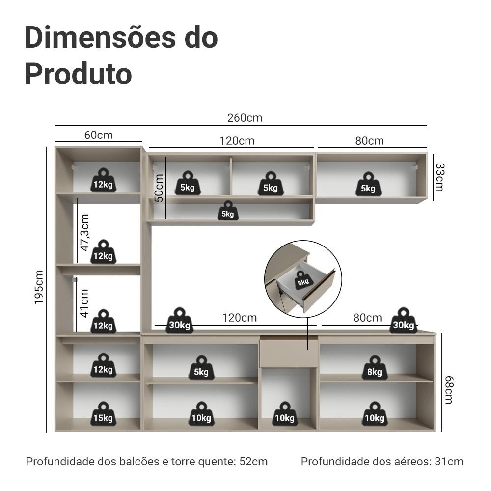 Detalhes do Armário de Cozinha Completa 260 cm Suspenso Nice Madesaa 15