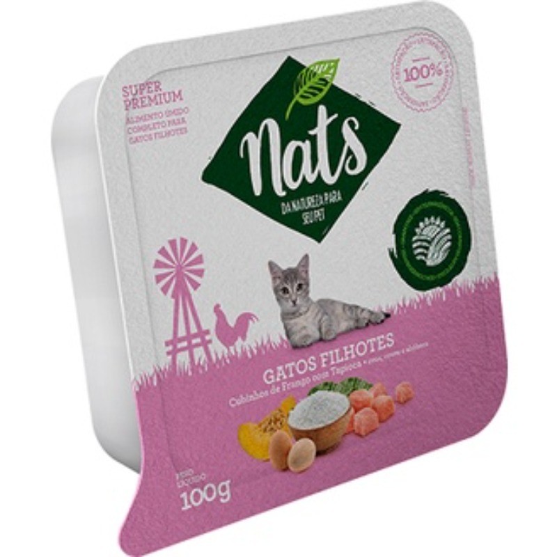 Petisco Úmido Nats Gatos Filhotes Cubos de Frango com Tapioca