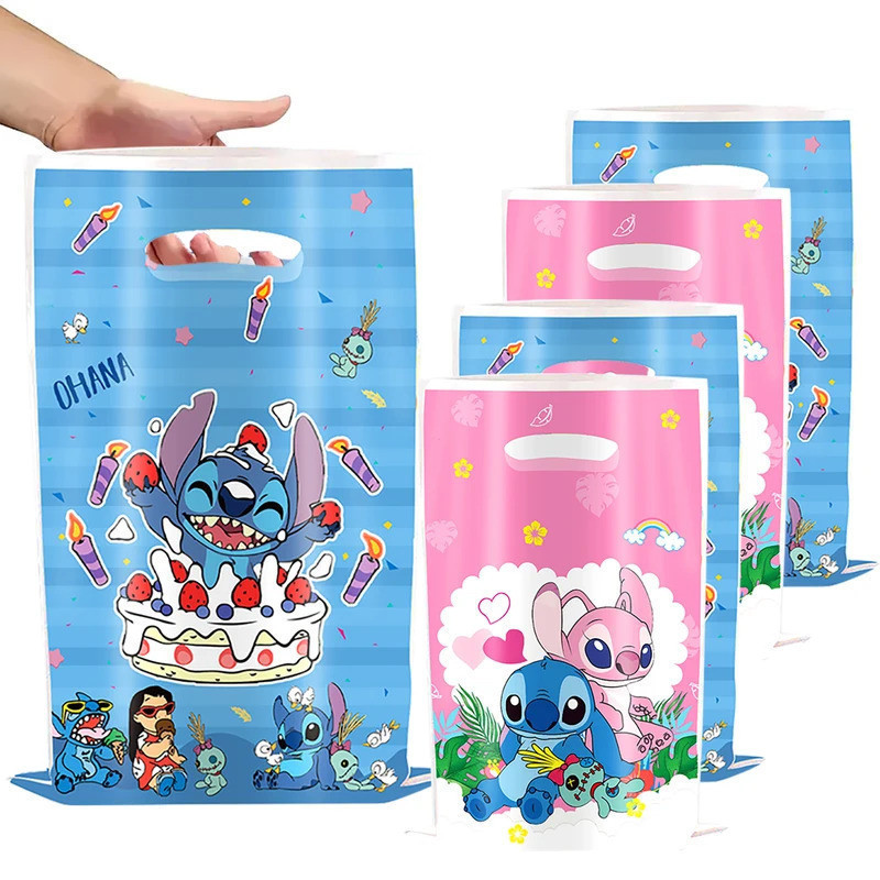 10-40 Pcs Sacolas de Presente para Festa Tema Lilo & Stitch Rosa Azul Sacolas de Lembranças para Doze e Biscoitos A7IZ