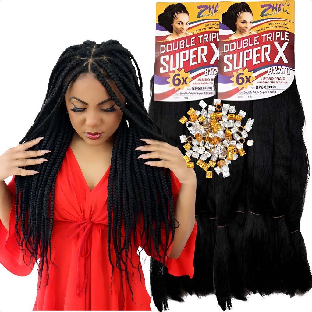Jumbo Super X Kit 2 Peças Cabelo 400g + Anéis para tranças