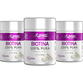 Kit 3x Biotina 100% Pura Pote 180 Cápsulas Bodyaction em Oferta na Shopee