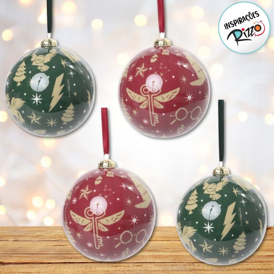 Bola de Natal - Harry Potter - Verde e Vinho - 8cm - 4 unidades - Cromus - Rizzo