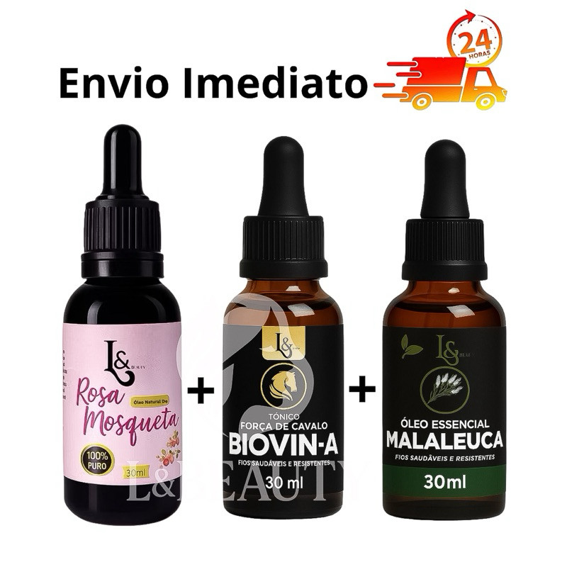 Kit Óleo Rosa Mosqueta Puro + Tônico Biovin-a + Óleo Melaleuca 30ml cada L&Beauty