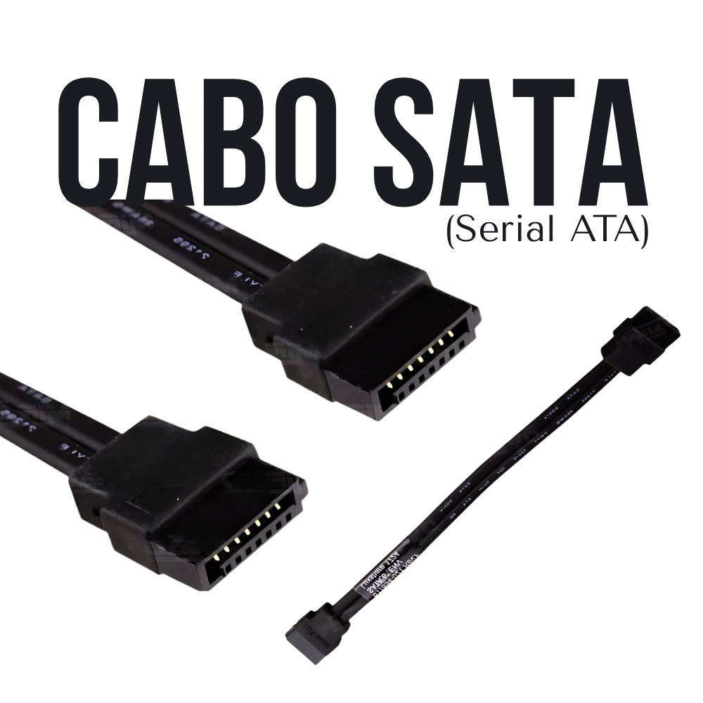 Kit 2 Cabos SATA Serial ATA Preto 15cm para Conexão HD SSD Drives Ópticos em Computadores Notebooks