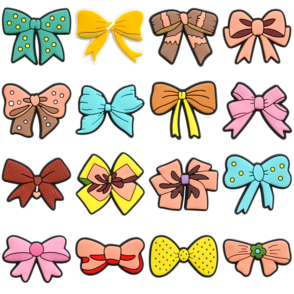 Coleção de Nós de Borboleta Coloridos de Estilo Cartoon, Acessórios de Charms para Sapatos, Botões de Decoração DIY