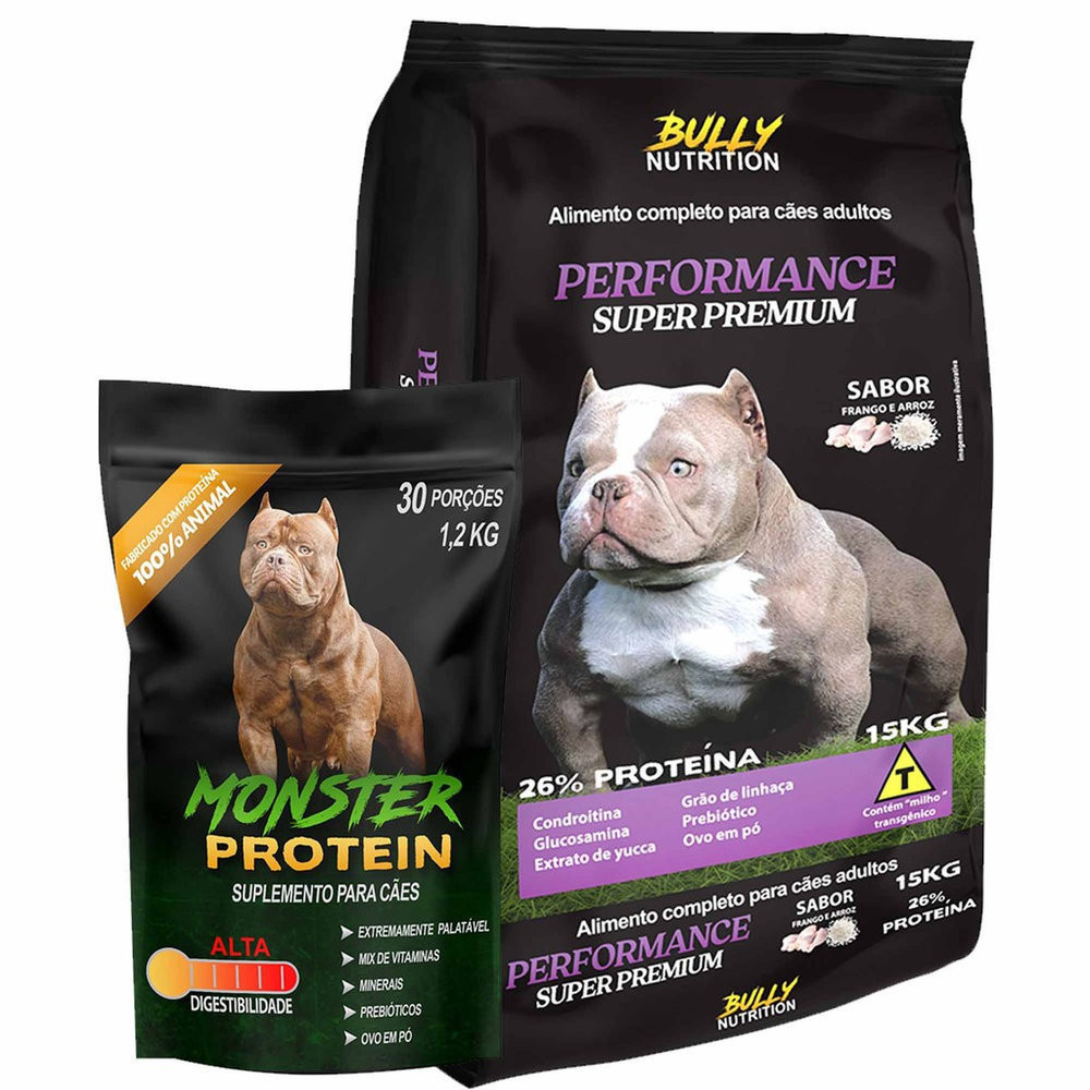 Ração Performance Super Premium 15kg + Suplemento Bully Monster 1,2Kg | Força e Resistencia