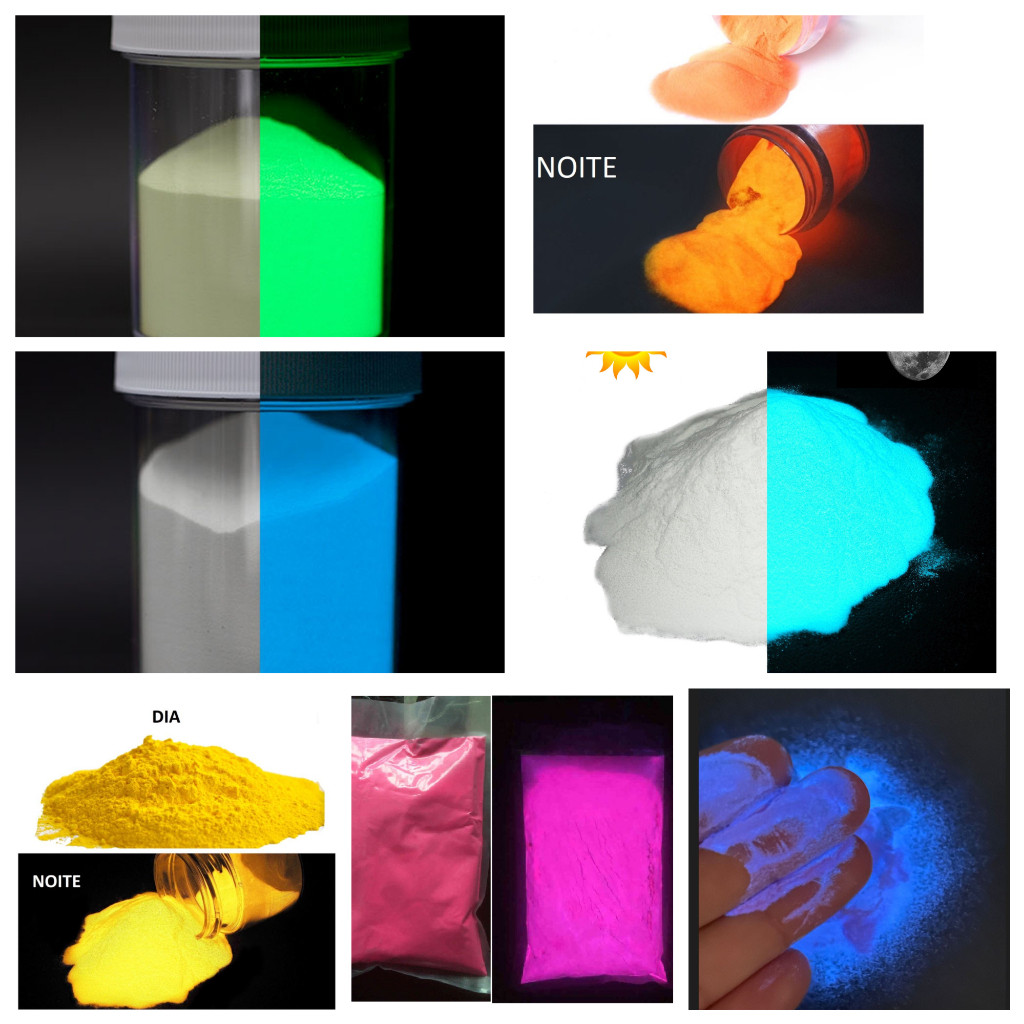 Pó fosforescente Brilha no escuro 10g - 25g Resina Epoxi Cristal Plastisol Verniz Tinta Incolor Verde Azul Laranja etc